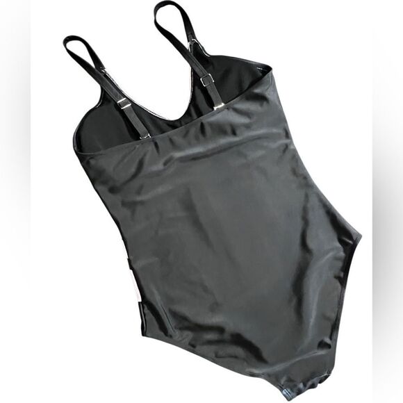 One piece swimsuit Black White V Neck Adjustable Straps Size Medium - Picture 16 of 16